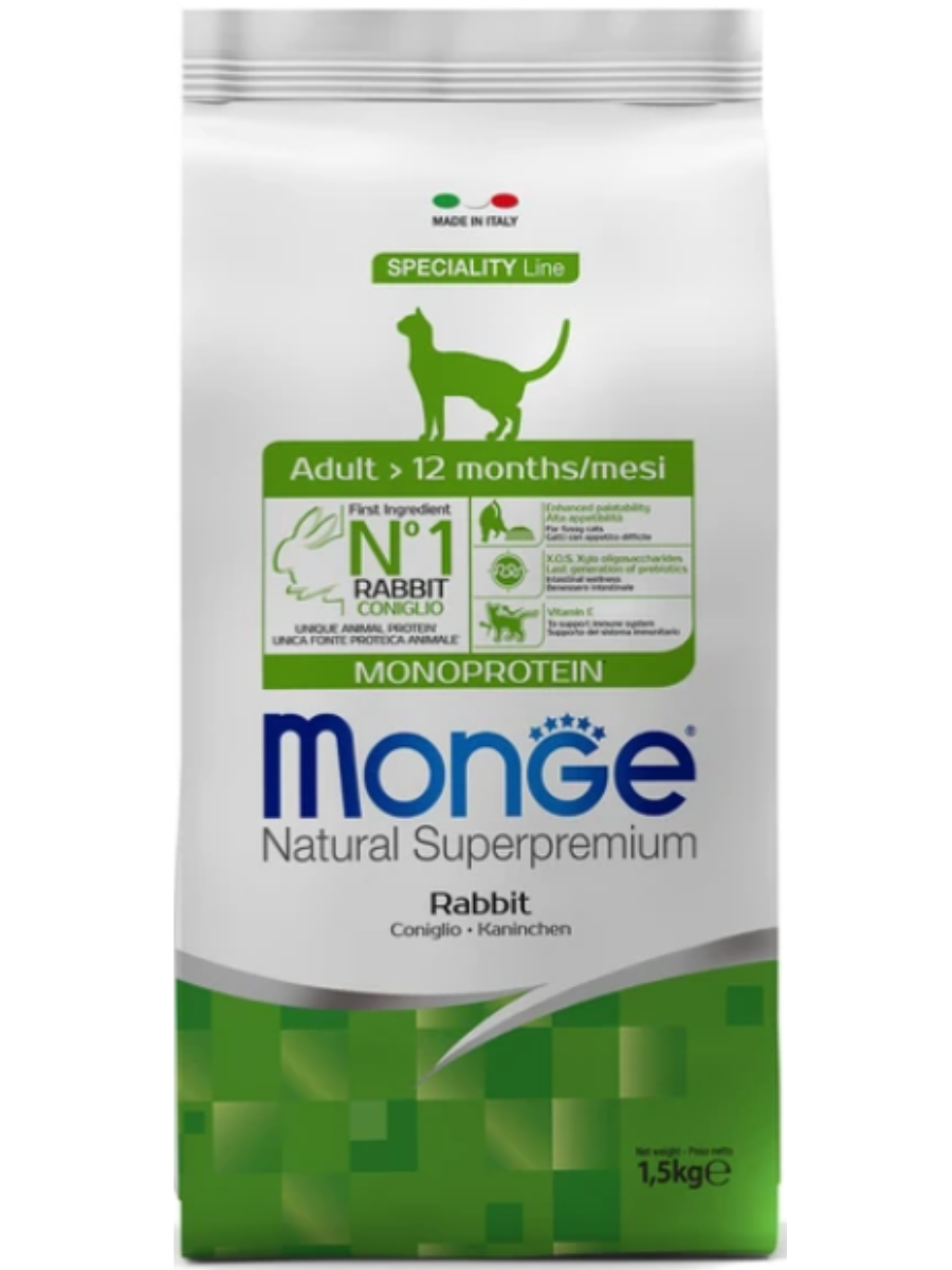 Сухой корм Monge Cat Speciality Line Monoprotein Adult для взрослых кошек, из кролика 1,5 кг