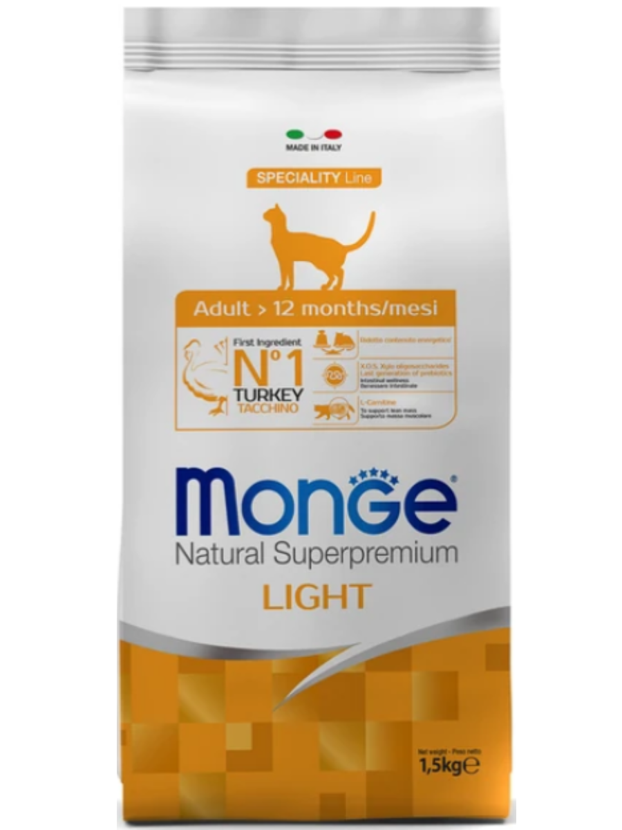 Сухой корм Monge Cat Speciality Line Light для кошек, низкокалорийный, из индейки 1,5 кг