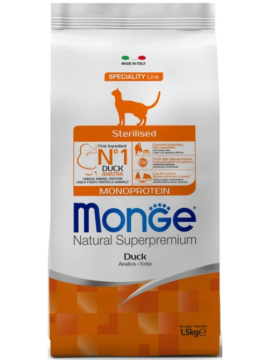 Сухой корм Monge Cat Speciality Line Monoprotein Sterilised для стерилизованных кошек, из утки, 1,5 кг