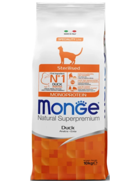 Сухой корм Monge Cat Speciality Line Monoprotein Sterilised для стерилизованных кошек, из утки, 10 кг