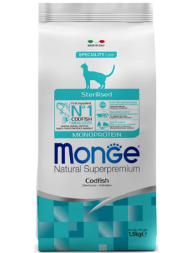 Сухой корм Monge Cat Speciality Line Monoprotein Sterilised для стерилизованных кошек, из трески 1,5 кг