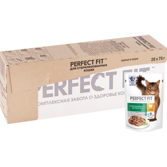 Уп. Корм для кошек «Perfect Fit» с курицей в соусе, 28х75 г