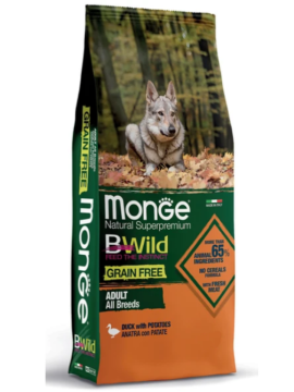 Сухой корм Monge Dog BWild GRAIN FREE для взрослых собак, беззерновой, утка с картофелем, 12 кг