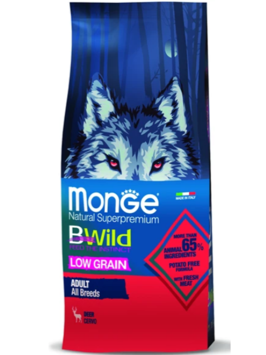 Сухой корм Monge Dog BWild LOW GRAIN для взрослых собак, низкозерновой, из мяса оленя, 2,5 кг