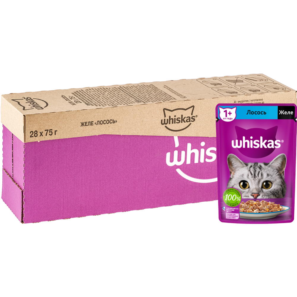 Уп. Корм для кошек «Whiskas» Желе с лососем, 28х75 г #0