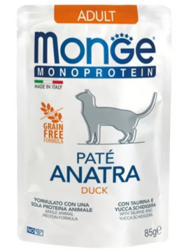 Влажный корм Monge Cat Monoprotein для взрослых кошек, из утки, 28 шт х 85 г