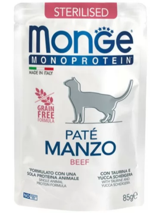 Влажный корм Monge Cat Monoprotein для стерилизованных кошек, из говядины, 28 шт х 85 г