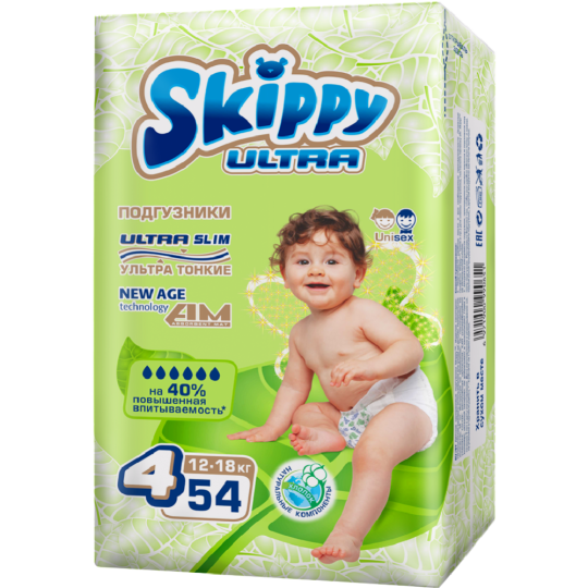 Подгузники детские «Skippy» Ultra, размер 4, 12-18 кг, 54 шт