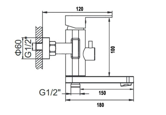 Смеситель для ванны и душа с коротким изливом Wisent W30111, Хром