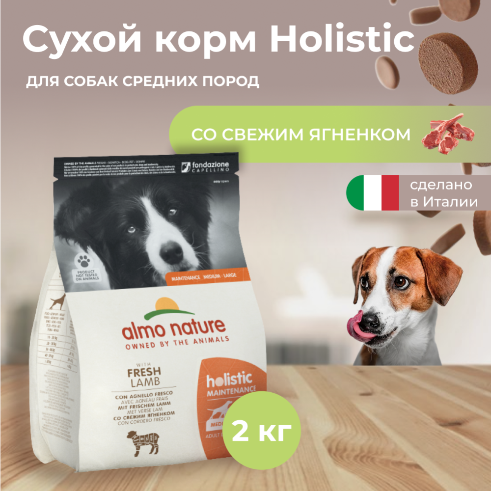 Корм для собак «Almo Nature» Holistic, для взрослых собак средних и крупных пород, ягненок, 2 кг