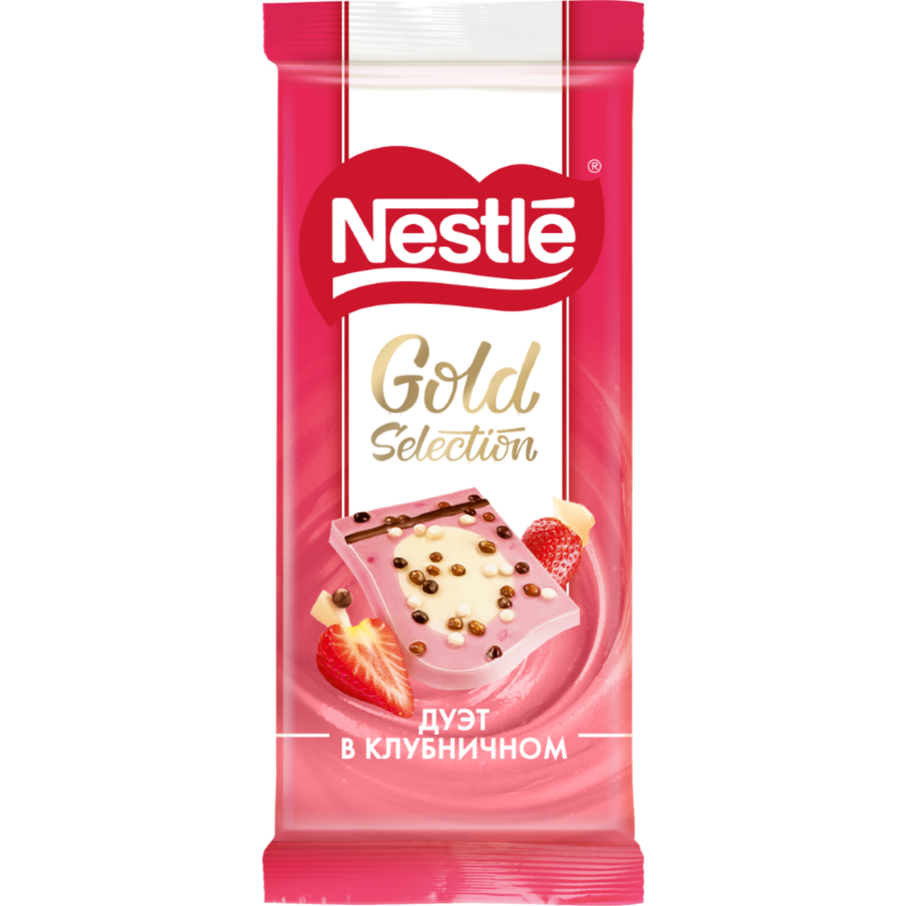 Шо­ко­лад «Nestle» Gold Selection, белый с клуб­ни­кой, 85 г