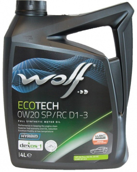 Моторное масло синтетическое WOLF ECOTECH 0W-20 SP/RC D1-3 ILSAC GF-6A 4 л