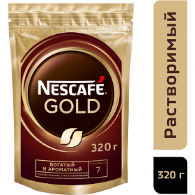 Кофе рас­тво­ри­мый «Nescafe Gold», с до­бав­ле­ни­ем мо­ло­то­го, 320 г