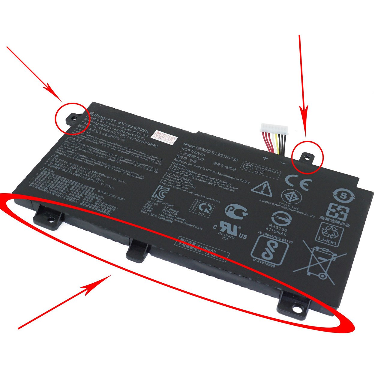 Оригинальный аккумулятор (батарея) для ноутбука Asus PX504 (B31N1726) 11.1V 48Wh