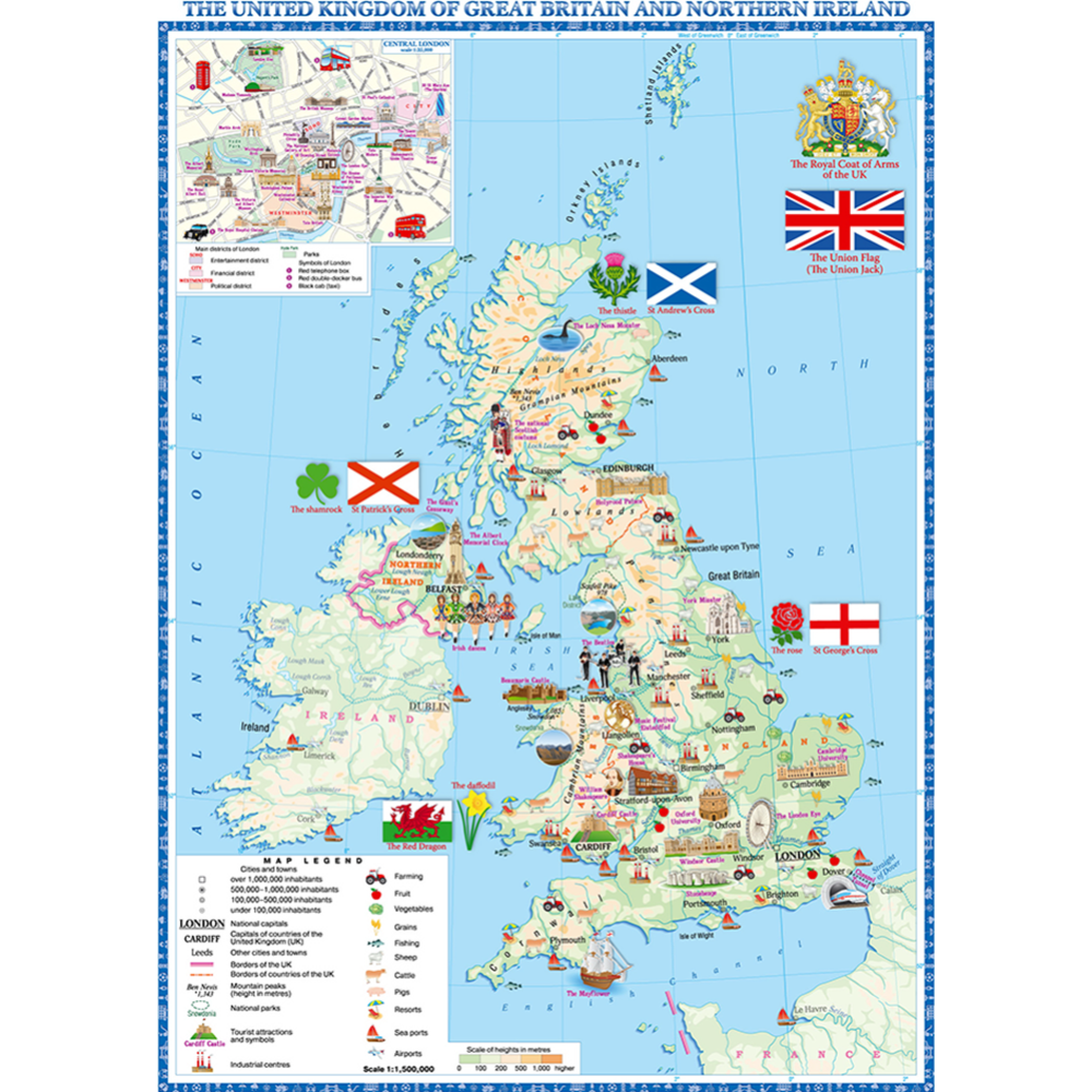 Настенная карта «Белкартография» Великобритания и Северная Ирландия, ламинированная, 69х96 см