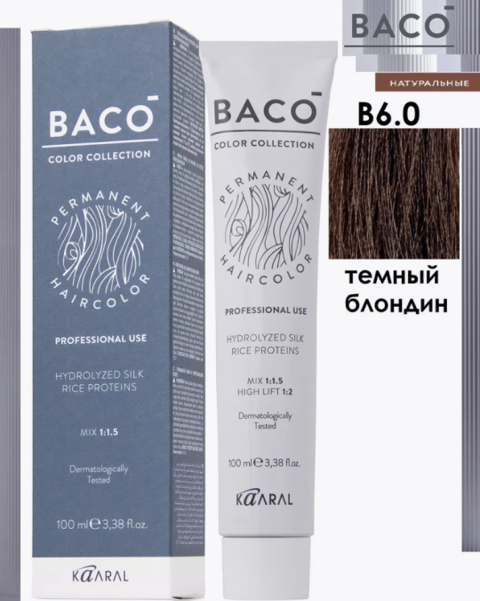 Крем-краска для волос Kaaral Baco Permament Haircolor 100 мл 6.0 темный блондин