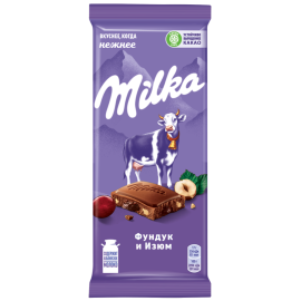 Шоколад молочный «Milka» фундук и изюм, 85 г