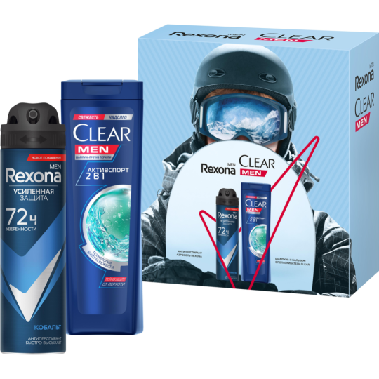 Подарочный набор «Rexona» Men+ Clear Абсолютная уверенность, дезодорант + шампунь для волос, 150+200 мл