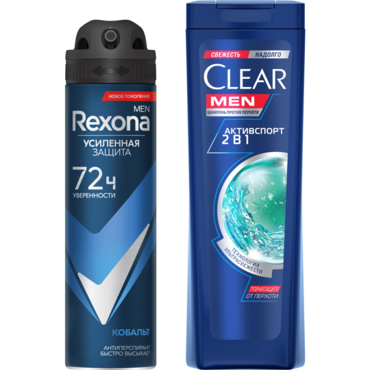 Подарочный набор «Rexona» Men+ Clear Абсолютная уверенность, дезодорант + шампунь для волос, 150+200 мл