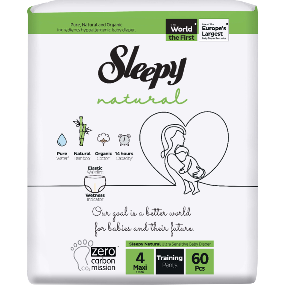 Подгузники-трусики детские «Sleepy Natural» Jumbo Pack, размер Maxi, 7-14 кг, 60 шт #0