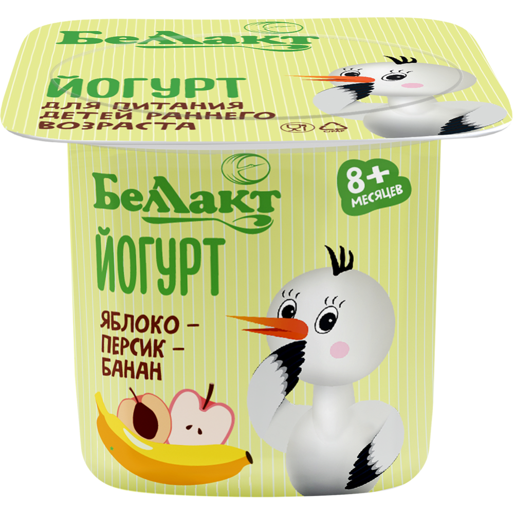 Йогурт «Бел­лак­т» дет­ский, яблоко, персик и банан, 3%, 100 г