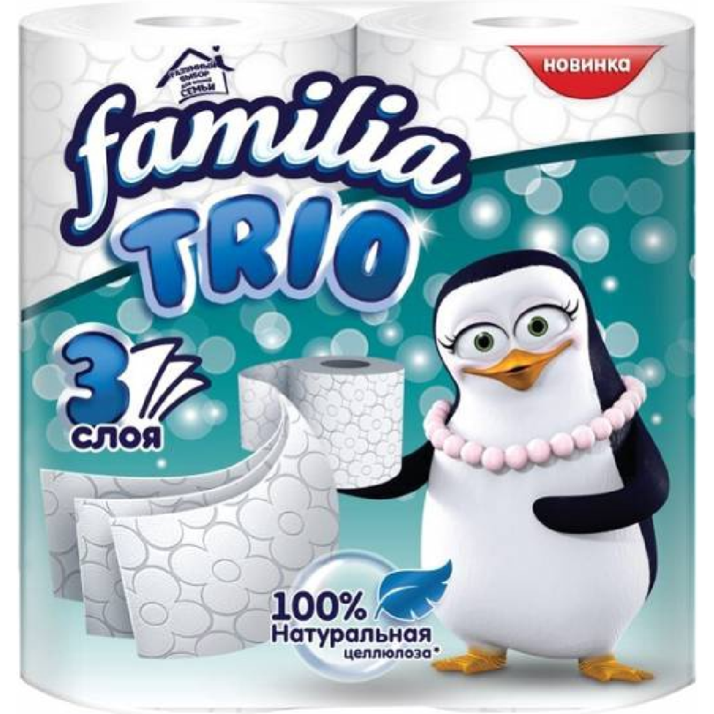Туа­лет­ная бумага «Familia» Trio, белая, трех­слой­ная, 4 шт