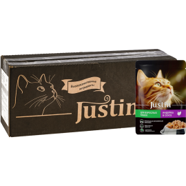 УП. Корм для кошек «Justin» с индейкой в соусе, 28х75г