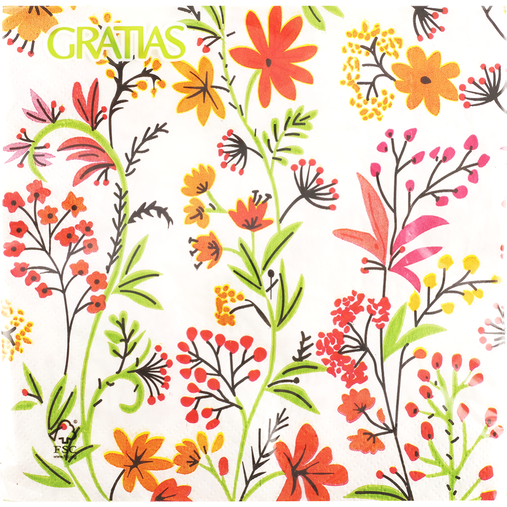 Салфетки бумажные «Gratias» Оранжевая цветочная лужайка, 33х33 см, 3 слоя, 20 листов