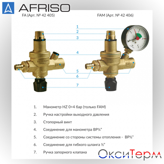 Клапан автоматической подпитки «AFRISO» FAM 1/2" с манометром, 42406