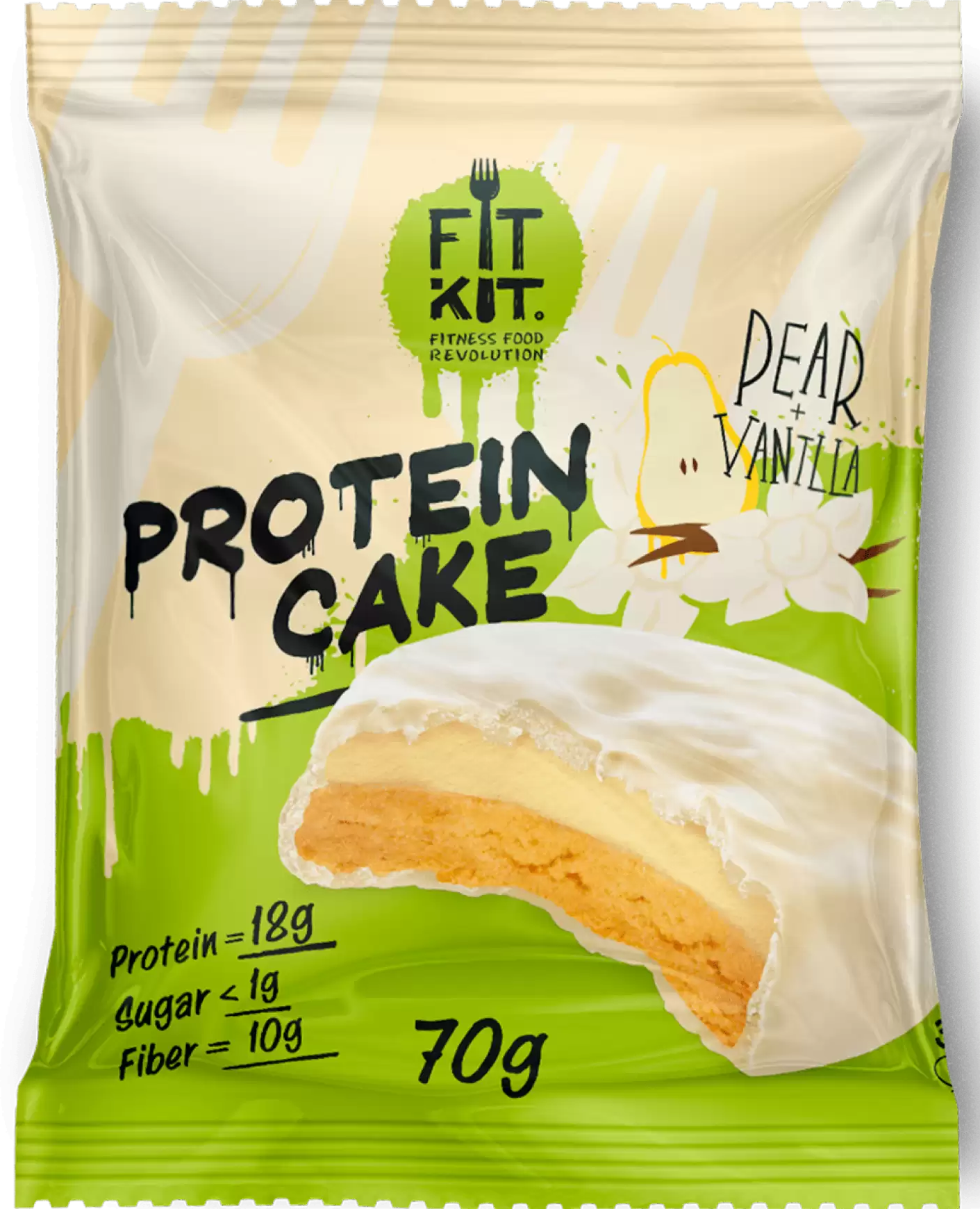 Протеиновое печенье Fit Kit Protein White Cake, 70 гр. (Груша-Ваниль)