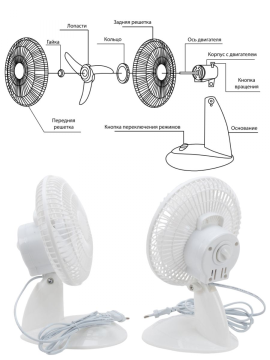 Вентилятор настольный электрический от сети с охлаждением SQ2701-0002
