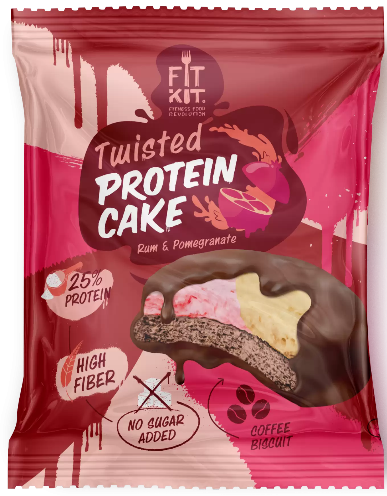 Протеиновое печенье Fit Kit Twisted Protein Cake, 70 гр. (Ром-Гранат)