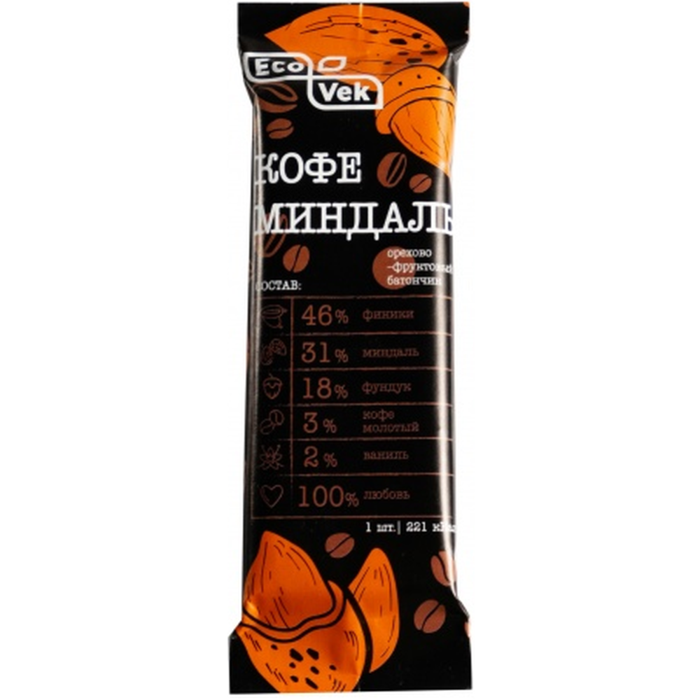 Ба­тон­чик оре­хо­во-фрук­то­вый «Ecovek» кофе-мин­даль, 50 г