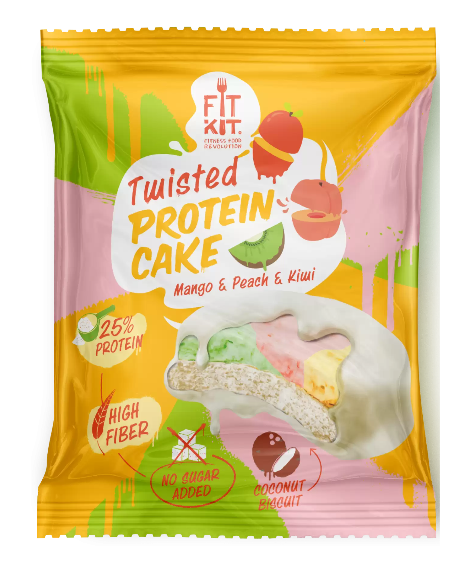 Протеиновое печенье Fit Kit Twisted Protein Cake, 70 гр. (Манго-Персик-Киви)