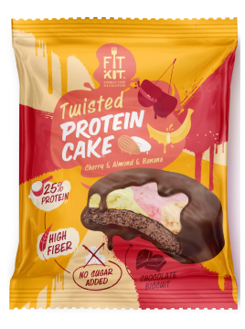 Протеиновое печенье Fit Kit Twisted Protein Cake, 70 гр. (Вишня-Миндаль-Банан)