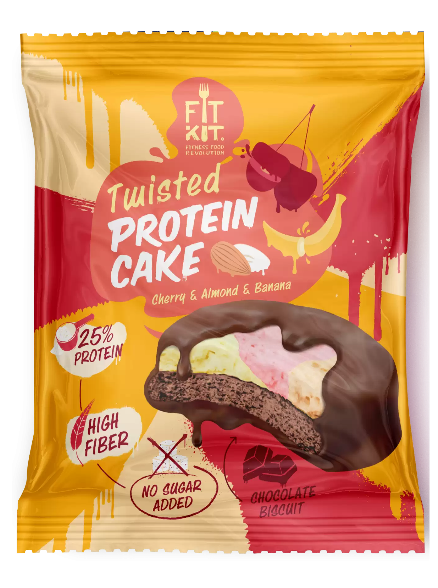 Протеиновое печенье Fit Kit Twisted Protein Cake, 70 гр. (Вишня-Миндаль-Банан)