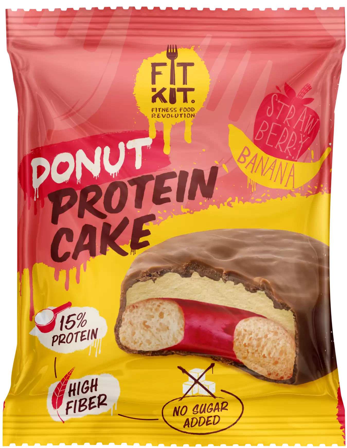 Протеиновое печенье Fit Kit Donut Protein Cake, 100 гр. (Клубника-Банан)