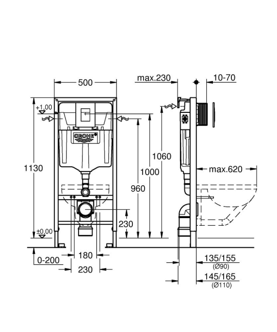 Инсталляция для подвесного унитаза Grohe Solido 38811KF0, с черной кнопкой