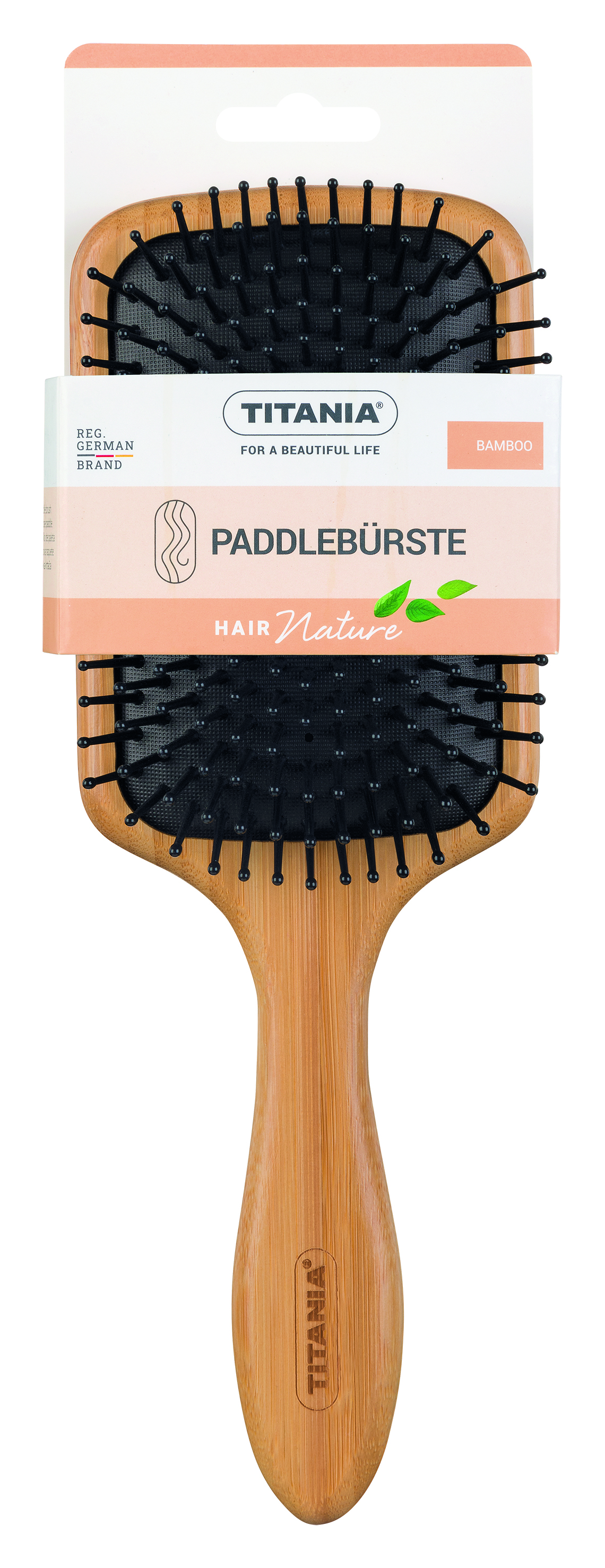 Щетка универсальная из бамбука Universal brush, paddle, bamboo пластиковые зубья, квадратная, 24,5 см