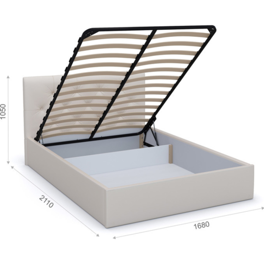 Кровать «Софос» Женева 160х200, с подъемным механизмом, тип A, Teos milk/пуговицы