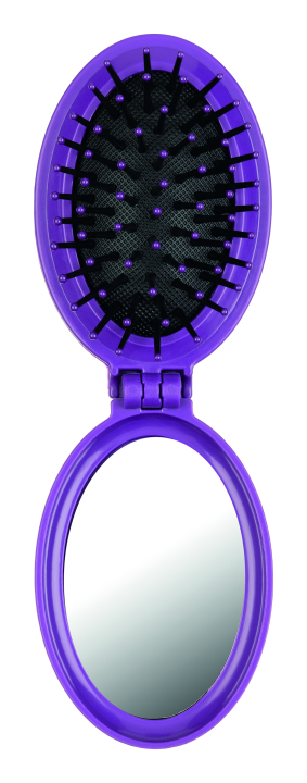 Щетка складная с зеркалом Folding hair brush with mirror, фиолетовая, 8,5 см