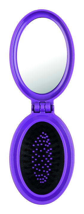 Щетка складная с зеркалом Folding hair brush with mirror, фиолетовая, 8,5 см