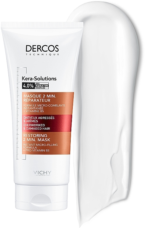 VICHY Dercos Kera-Solutions экспресс-маска с комплексом про-кератин, реконструирующая поверхность волоса, для ослабленных и повреждённых волос и чувствительной кожи головы 200мл