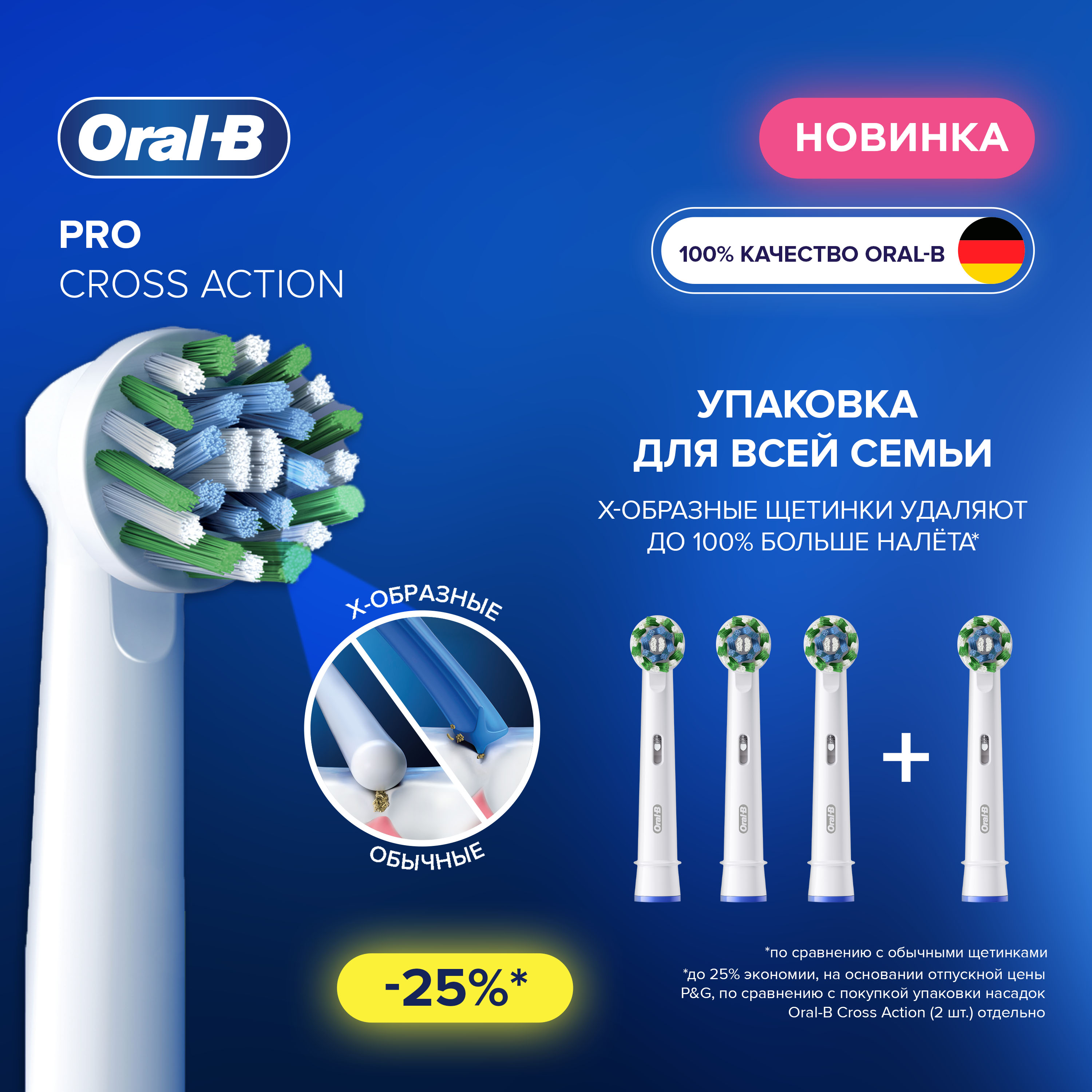 На­сад­ки для элек­три­че­ских зубных щеток Oral-B Braun Pro Cross Action EB50RX-4 4 шт.