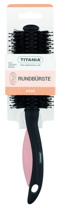 Щетка круглая Round brush (брашинг), нейлон и натуральная щетина, диаметр 5,5 см, розовая, 22,5 см