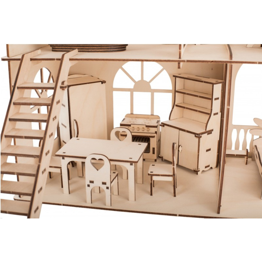Кукольный домик «ХэппиДом» Коттедж с пристройкой и мебелью Premium, HK-D011