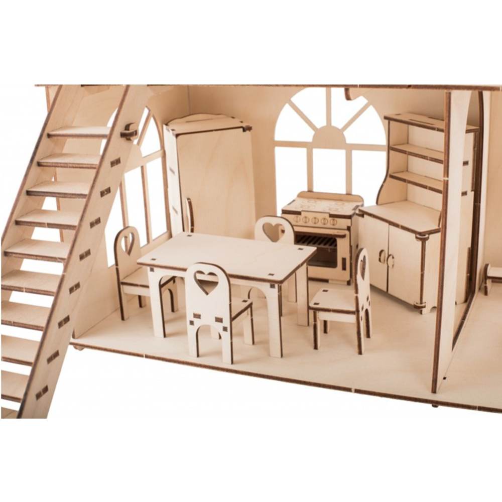 Кукольный домик «ХэппиДом» Коттедж с пристройкой и мебелью Premium, HK-D011