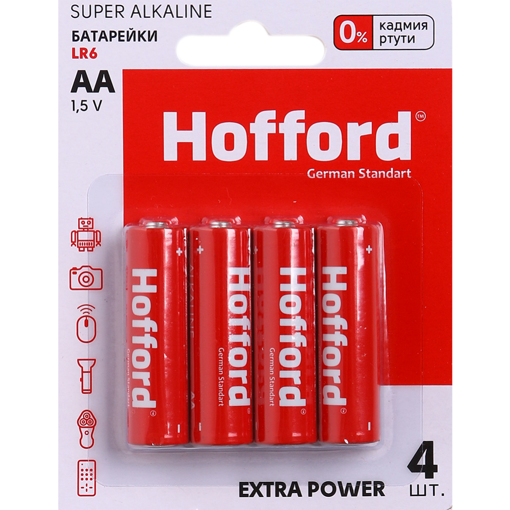 Элементы питания «Hofford» АА, 1.5 V, 4 шт  #0