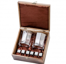 Подарочный набор для виски в деревянной шкатулке с камнями AmiroTrend ABW-104