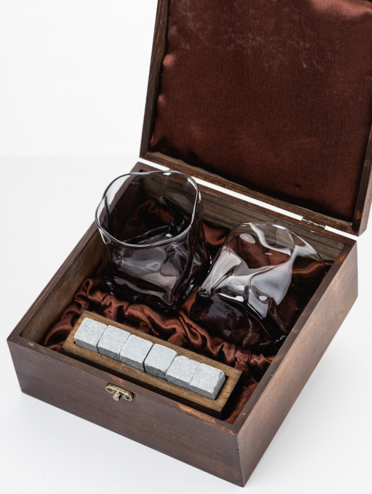 Подарочный набор для виски в деревянной шкатулке с камнями AmiroTrend ABW-304S